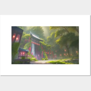 Japanese Torii Gate in a Fantasy Forest Posters and Art